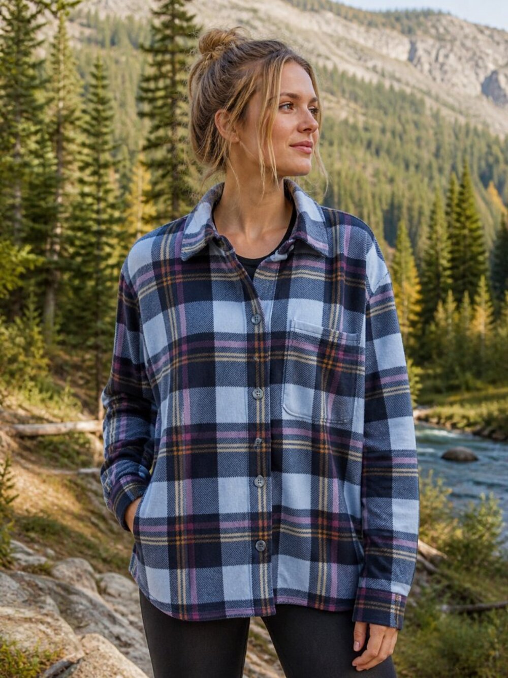 Eddie Bauer Women's Microfleece Button Up Shirt XXL Plaid Relaxed Fit Outdoors